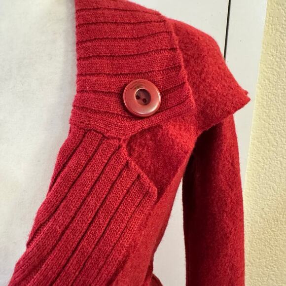 Anthropologie Sparrow Red Belted Mini Cape Cardigan Jacket 100% Merino Wool XS - Picture 6 of 9